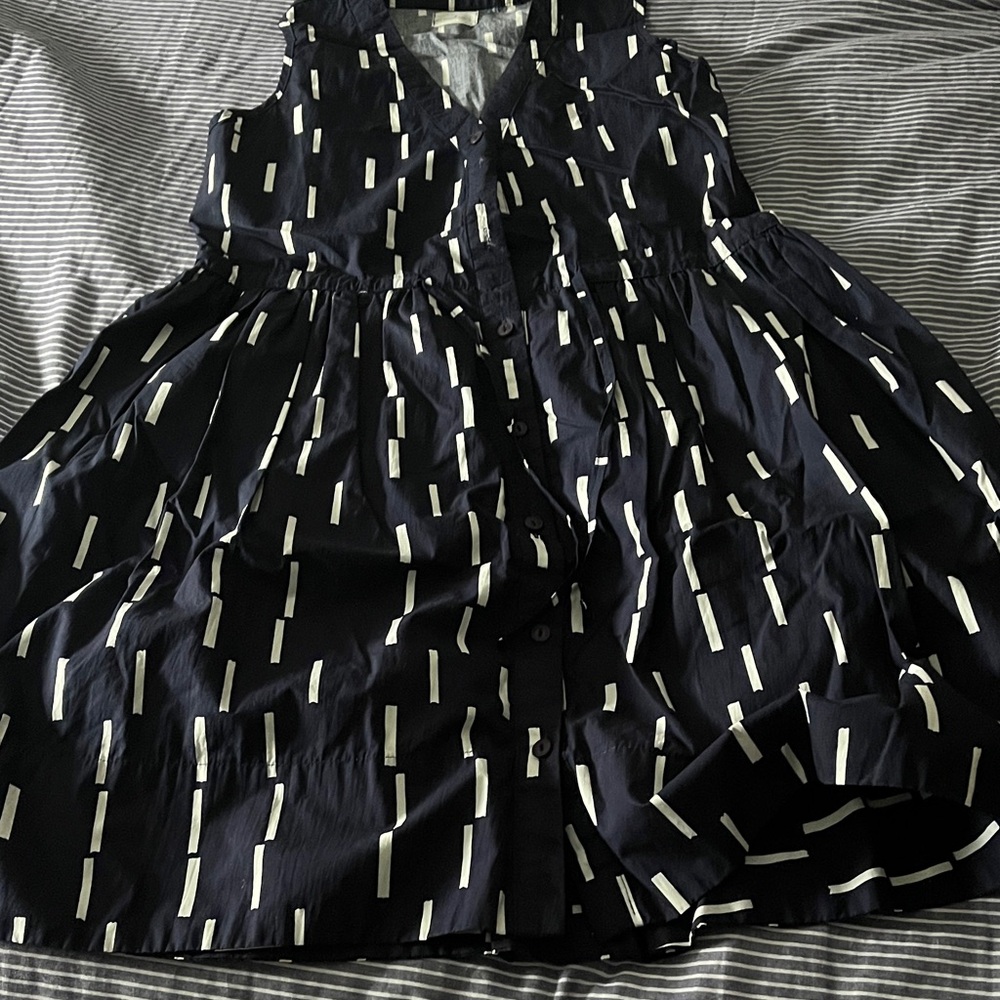 Stylish Navy and White Sleeveless Summer Dress size: Small
